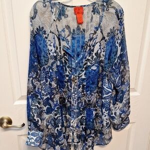 o Christina Blue Long Sleeve Blouse Size XL